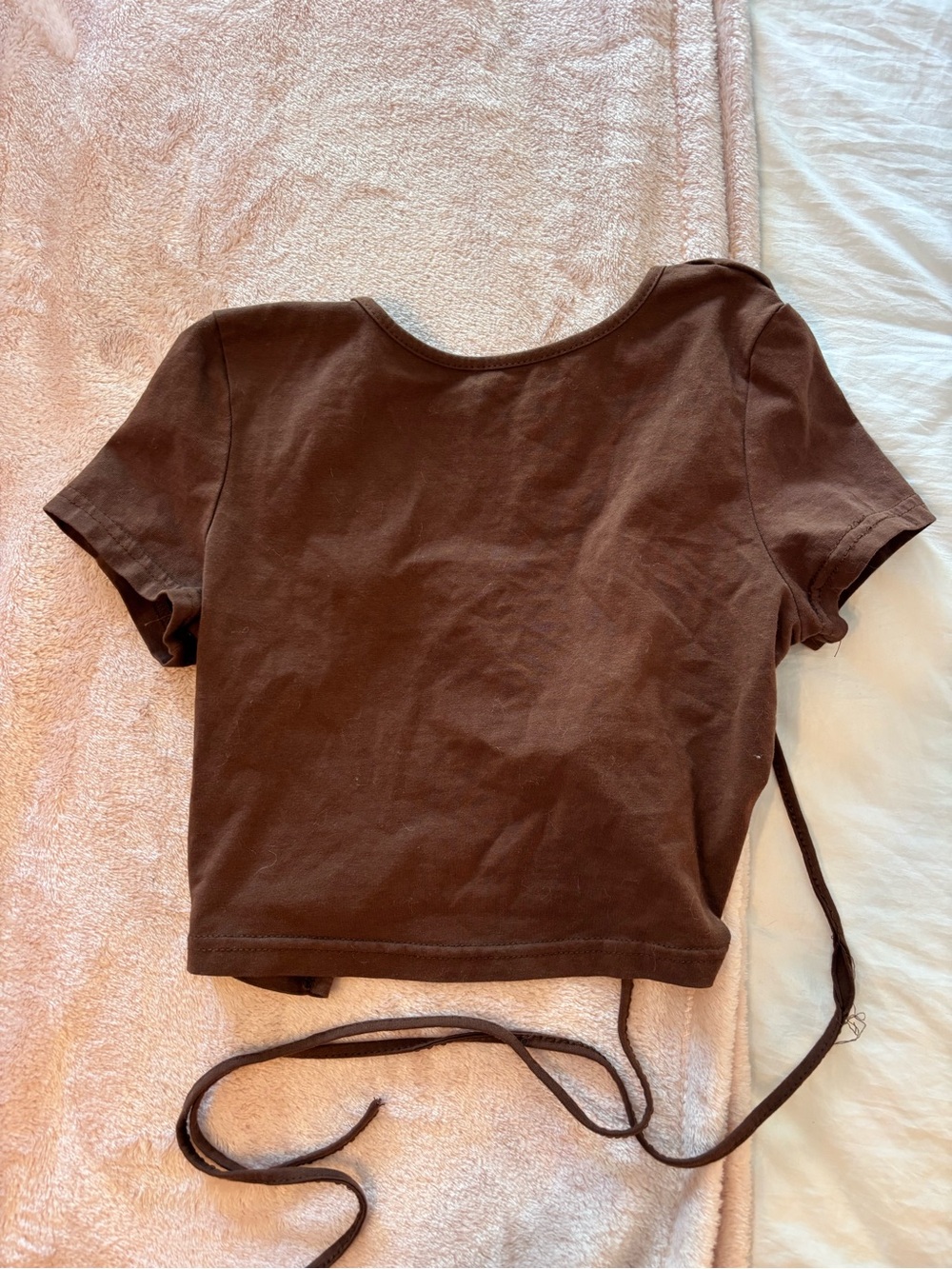 Women's Brown Short Sleeve Tie-Back Top